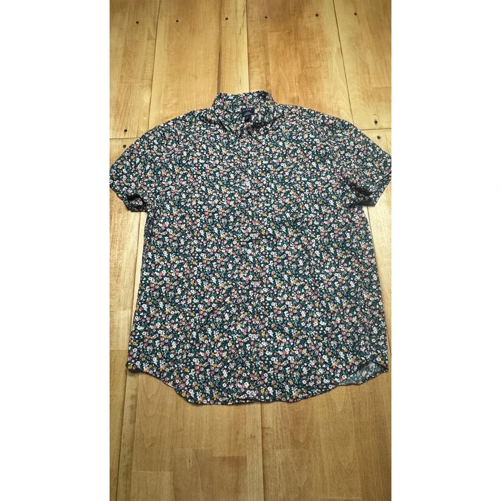 J.Crew Mens Flex Washed Short Sleeve Button Down Shirt XL Navy Floral Stretch